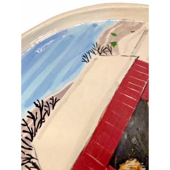 Vtg Ceramic Round Tray 7" Hand Painted Nativity Country Christmas Barn 55 Signed - Picture 4 of 9